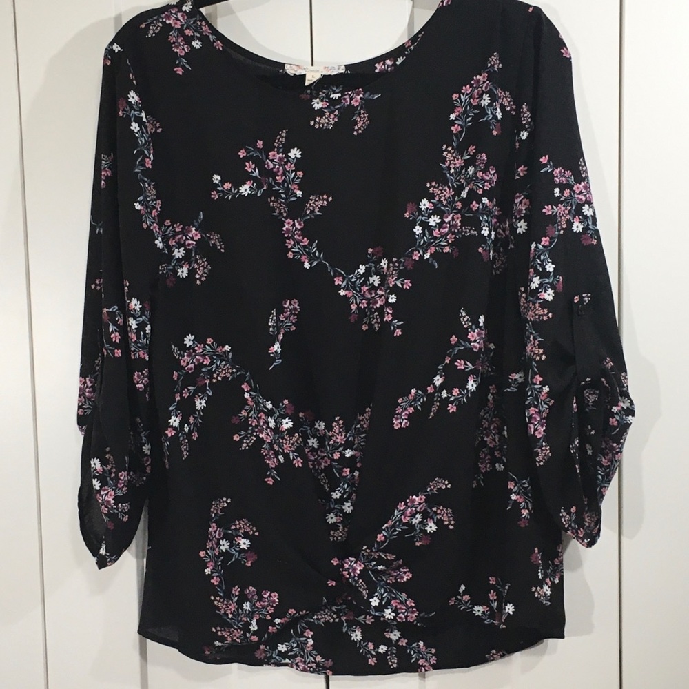 Pink Republic EUC SZL Floral Peasant blouse.